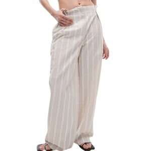 NWT ASOS TopShop Textured Striped Beige Wide Leg Pants Women’s Size 4